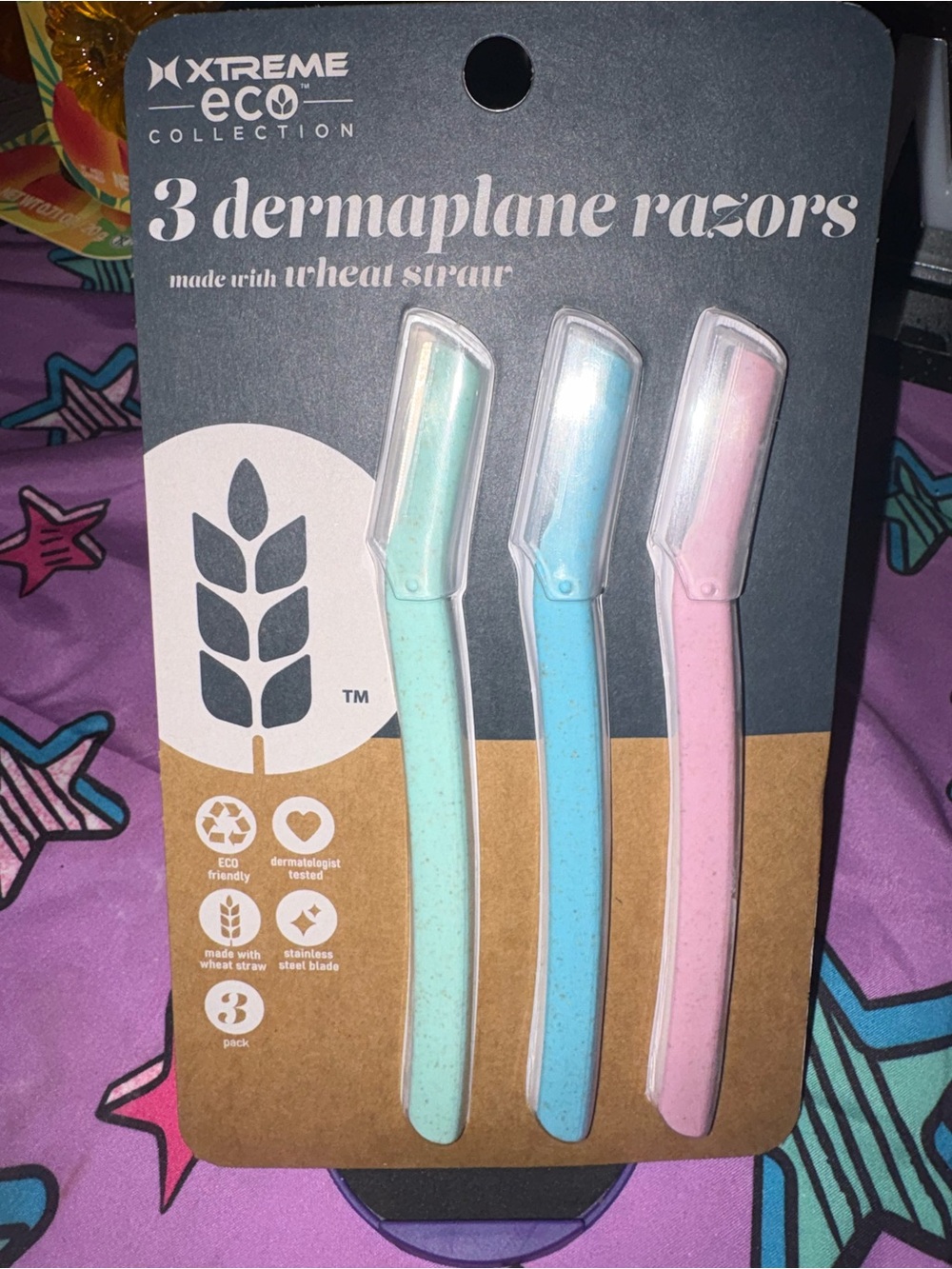 Xtreme Eco 3-Pack Wheat Straw Dermaplane Razors - Brown